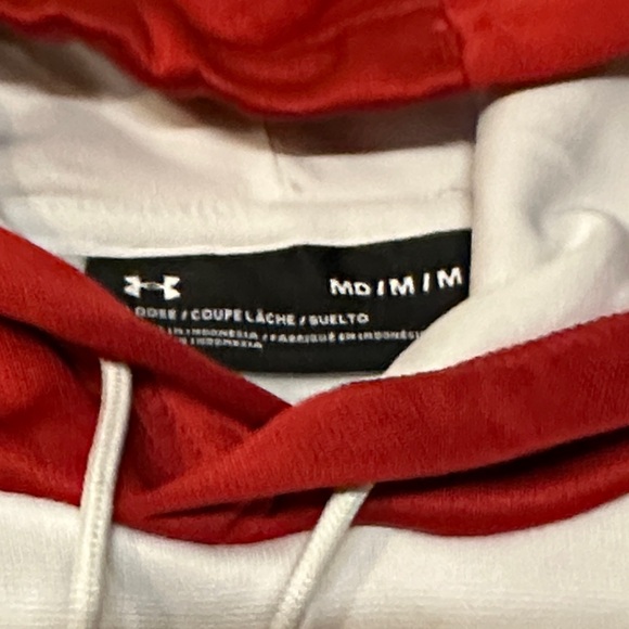 Under Armour Mens Rival Fleece Pullover Hoodie Sweatshirt Red White Logo Size M - Picture 3 of 8